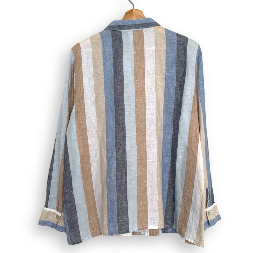 Chicos Linen Shirt Long Sleeve No-Iron Striped Tunic - Picture 6 of 15